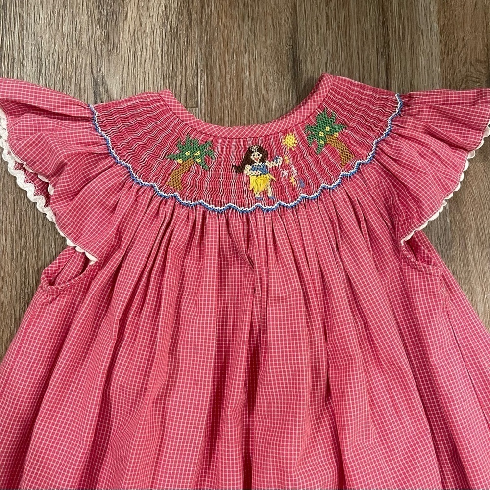 Be Mine Smocked Dress Toddler Girl Size 4 Pink Hawaiian Hula Colorful Tropical - Picture 3 of 8